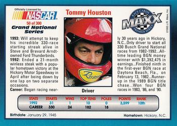 1993 Maxx Premier Series #50 Tommy Houston Back