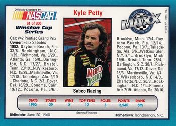 1993 Maxx Premier Series #61 Kyle Petty's Car Back