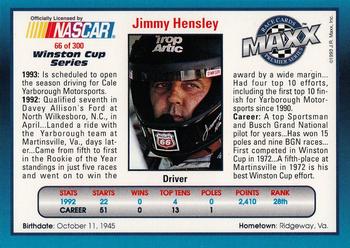 1993 Maxx Premier Series #66 Jimmy Hensley Back