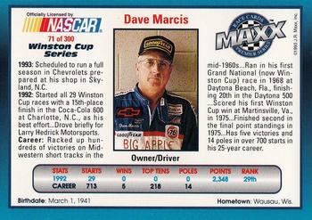 1993 Maxx Premier Series #71 Dave Marcis Back