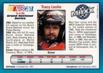1993 Maxx Premier Series #72 Tracy Leslie Back