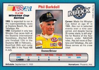 1993 Maxx Premier Series #73 Phil Barkdoll Back