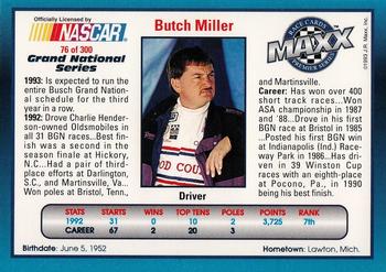 1993 Maxx Premier Series #76 Butch Miller Back