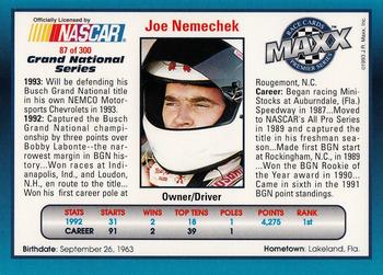 1993 Maxx Premier Series #87 Joe Nemechek Back