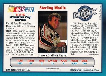 1993 Maxx Premier Series #88 Sterling Marlin's Car Back