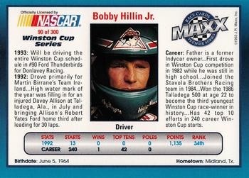 1993 Maxx Premier Series #90 Bobby Hillin Jr. Back
