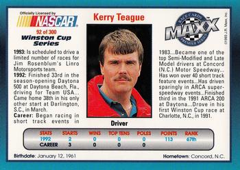 1993 Maxx Premier Series #92 Kerry Teague Back