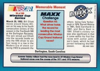1993 Maxx Premier Series #94 Davey Allison's Car/Bill Elliott's Car Back