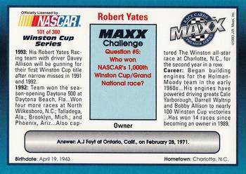 1993 Maxx Premier Series #101 Robert Yates Back