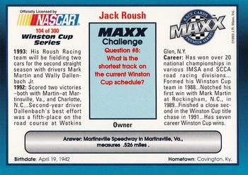 1993 Maxx Premier Series #104 Jack Roush Back