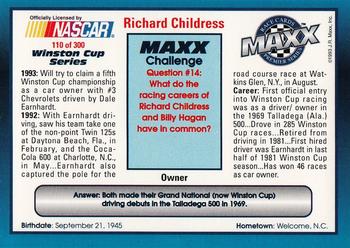 1993 Maxx Premier Series #110 Richard Childress Back