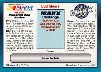 1993 Maxx Premier Series #118 Bud Moore Back