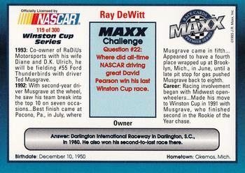1993 Maxx Premier Series #119 Ray DeWitt Back