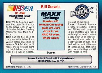 1993 Maxx Premier Series #123 Bill Stavola Back