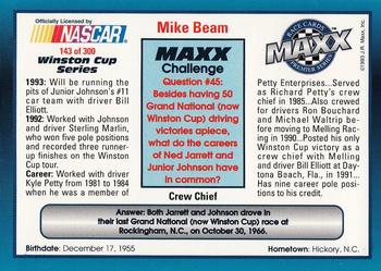 1993 Maxx Premier Series #143 Mike Beam Back