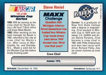 1993 Maxx Premier Series #147 Steve Hmiel Back