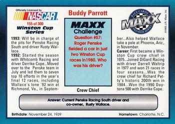 1993 Maxx Premier Series #155 Buddy Parrott Back