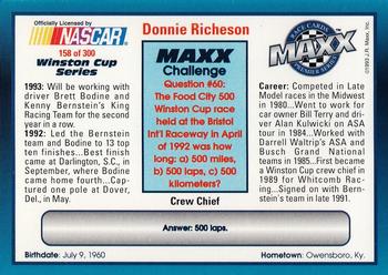 1993 Maxx Premier Series #158 Donnie Richeson Back