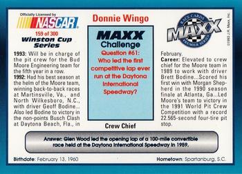 1993 Maxx Premier Series #159 Donnie Wingo Back