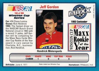 1993 Maxx Premier Series #168 Jeff Gordon's Car Back