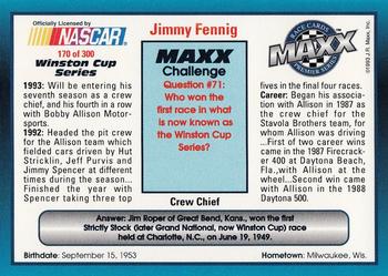 1993 Maxx Premier Series #170 Jimmy Fennig Back