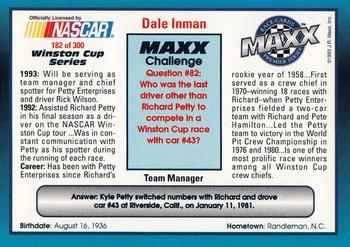 1993 Maxx Premier Series #182 Dale Inman Back