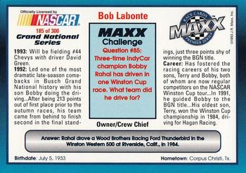 1993 Maxx Premier Series #185 Bob Labonte Back
