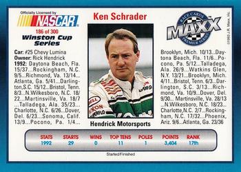 1993 Maxx Premier Series #186 Ken Schrader's Car Back