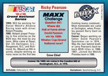 1993 Maxx Premier Series #188 Ricky Pearson Back