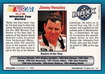 1993 Maxx Premier Series #191 Jimmy Hensley Back