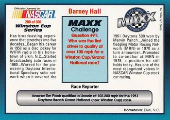 1993 Maxx Premier Series #200 Barney Hall Back