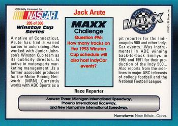 1993 Maxx Premier Series #205 Jack Arute Back