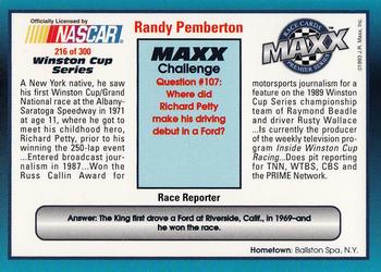 1993 Maxx Premier Series #216 Randy Pemberton Back