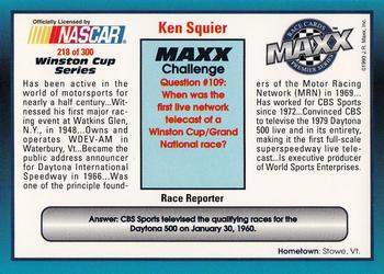 1993 Maxx Premier Series #218 Ken Squier Back