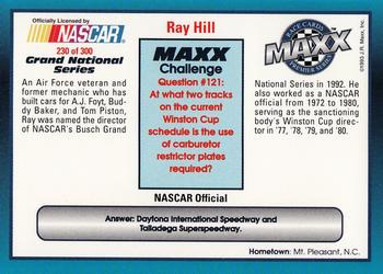 1993 Maxx Premier Series #230 Ray Hill Back