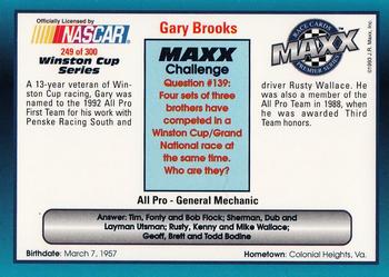 1993 Maxx Premier Series #249 Gary Brooks Back