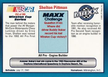 1993 Maxx Premier Series #252 Shelton Pittman Back