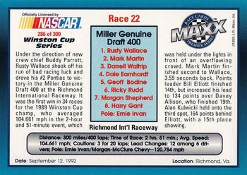 1993 Maxx Premier Series #286 Race 22 - Richmond Back