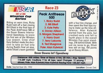1993 Maxx Premier Series #287 Race 23 - Dover Back