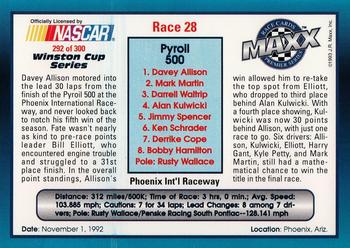 1993 Maxx Premier Series #292 Race 28 - Phoenix Back