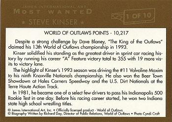 1994 World of Outlaws Most Wanted #1 Steve Kinser Back