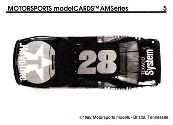 1992 Motorsports Modelcards AM Series #5 Davey Allison's Car Back
