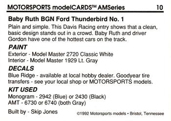 1992 Motorsports Modelcards AM Series #10 Jeff Gordon's Car Back