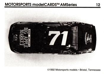 1992 Motorsports Modelcards AM Series #12 Dave Marcis' Car Back