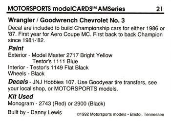1992 Motorsports Modelcards AM Series #21 Dale Earnhardt's Car Back