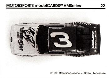 1992 Motorsports Modelcards AM Series #22 Dale Earnhardt's car Back