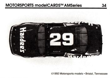1992 Motorsports Modelcards AM Series #34 Dale Jarrett's Car Back