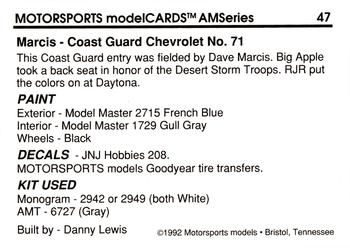 1992 Motorsports Modelcards AM Series #47 Dave Marcis' Car Back