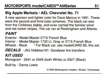 1992 Motorsports Modelcards AM Series #51 Dave Marcis' Car Back