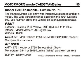 1992 Motorsports Modelcards AM Series #55 Joe Ruttman's Car Back